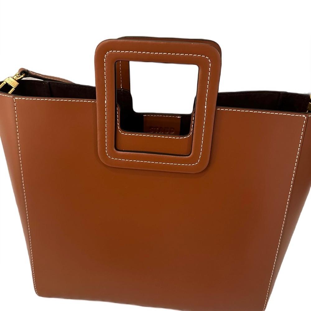 STAUD | brown leather tote bag/ large hand bag with detachable strap